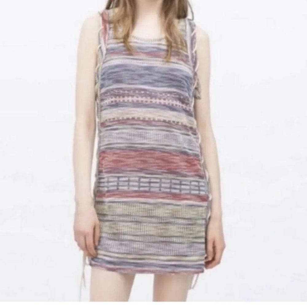 ZARA TRAFALUC Multi Color Texture Side-Ties Dress
